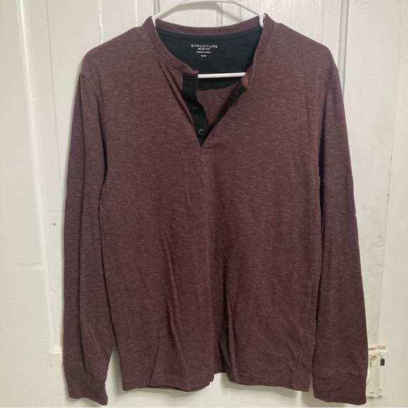 Men’s Structure maroon long sleeve tee with button neck size small - Picture 1 of 3